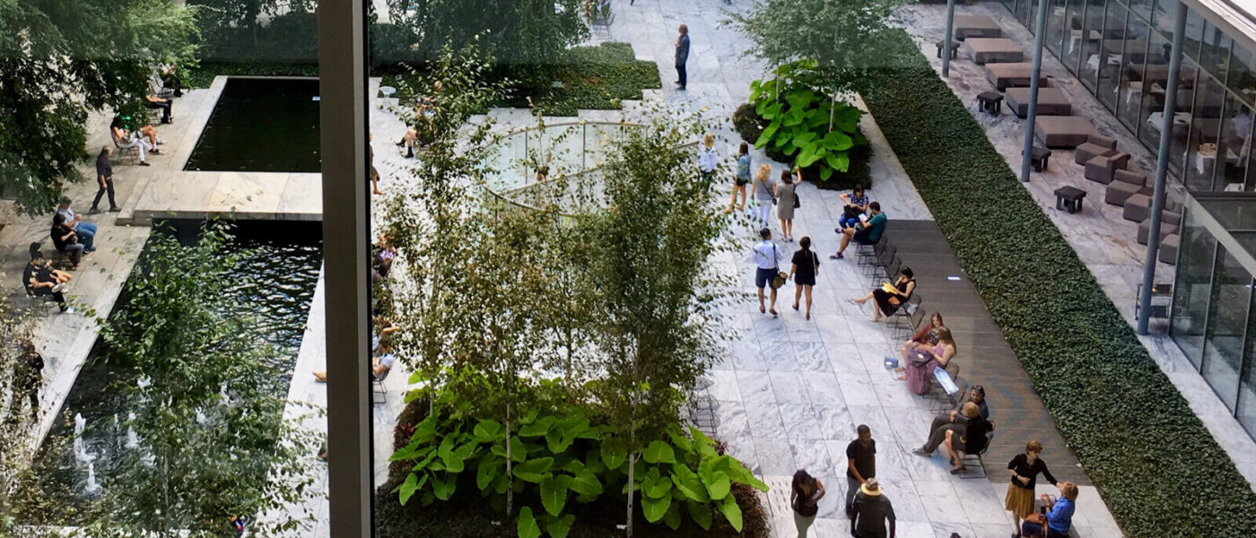 Walking corridor between two office buildings